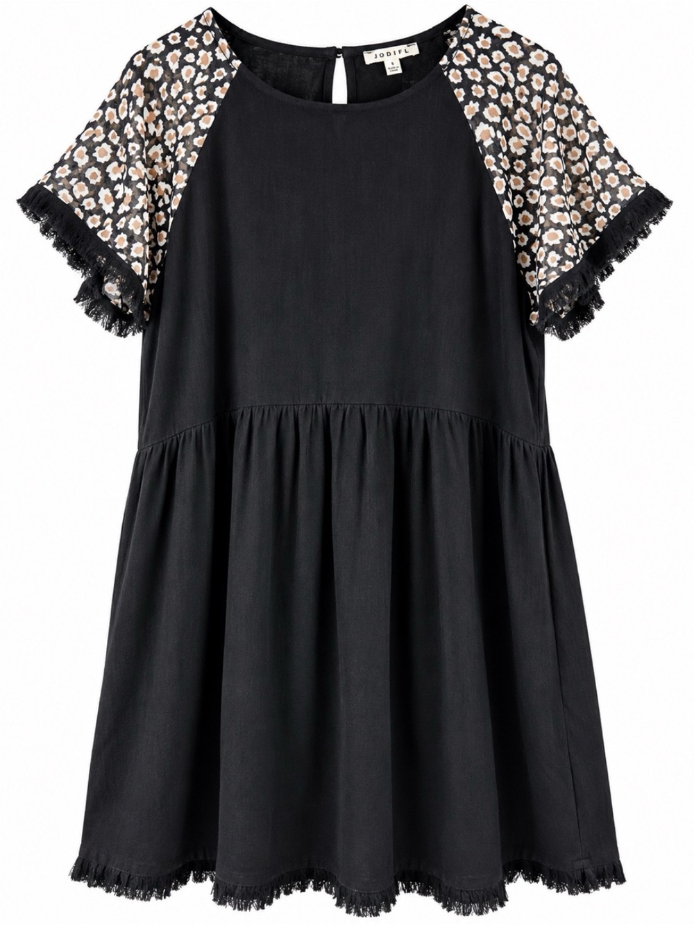 JODIFL Black Animal Print Sheer Sleeve Babydoll Dress Size S